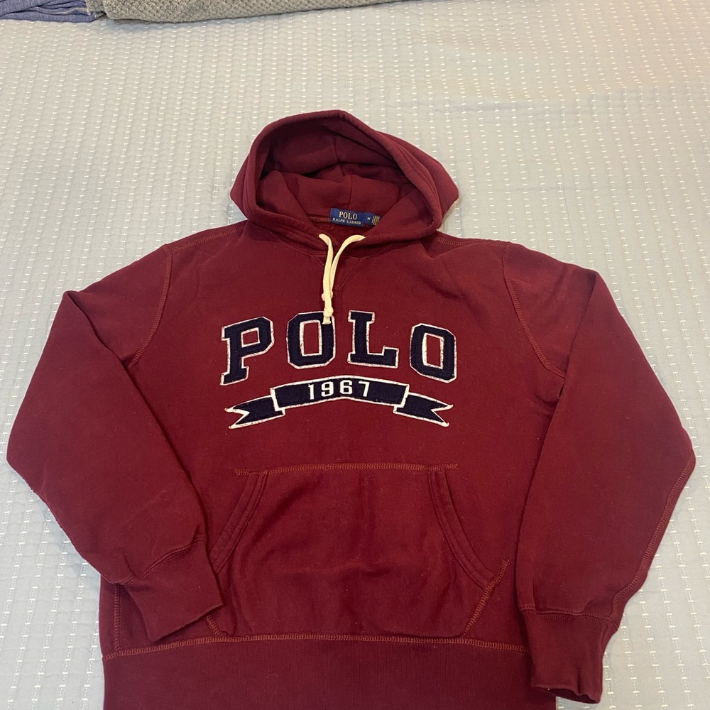 Ralph Lauren Polo Burgundy Hooded Sweatshirt with POLO 1967 Applique